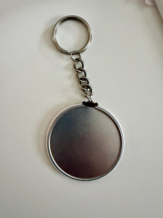 Custom photo keychain with holiday family portrait – 2.25" round keychain by Field of Magnets